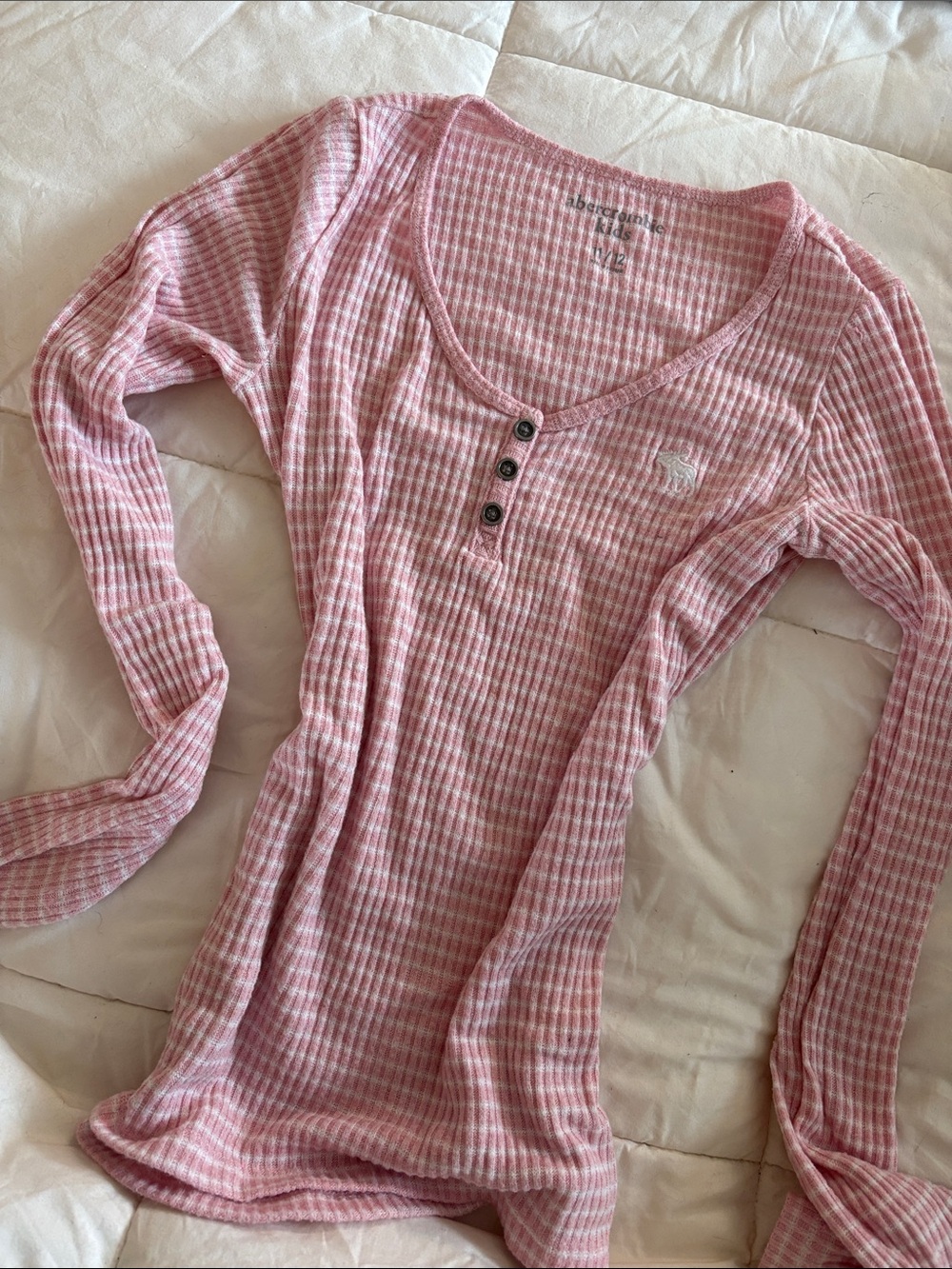 Light pink Abercrombie kids striped Henley top